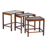 Nest of Tables in Rosewood with Tiles, Denmark, 1960s, Set of 3