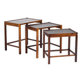 Nest of Tables in Rosewood with Tiles, Denmark, 1960s, Set of 3
