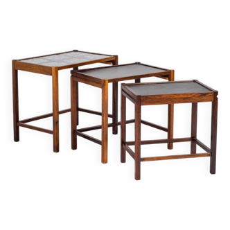 Nest of Tables in Rosewood with Tiles, Denmark, 1960s, Set of 3