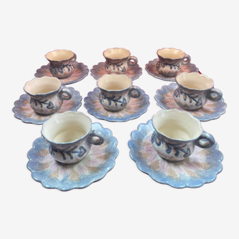 Set of 8 ceramic Quimper cups and under cups