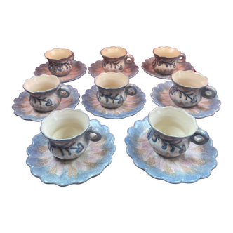 Set of 8 ceramic Quimper cups and under cups