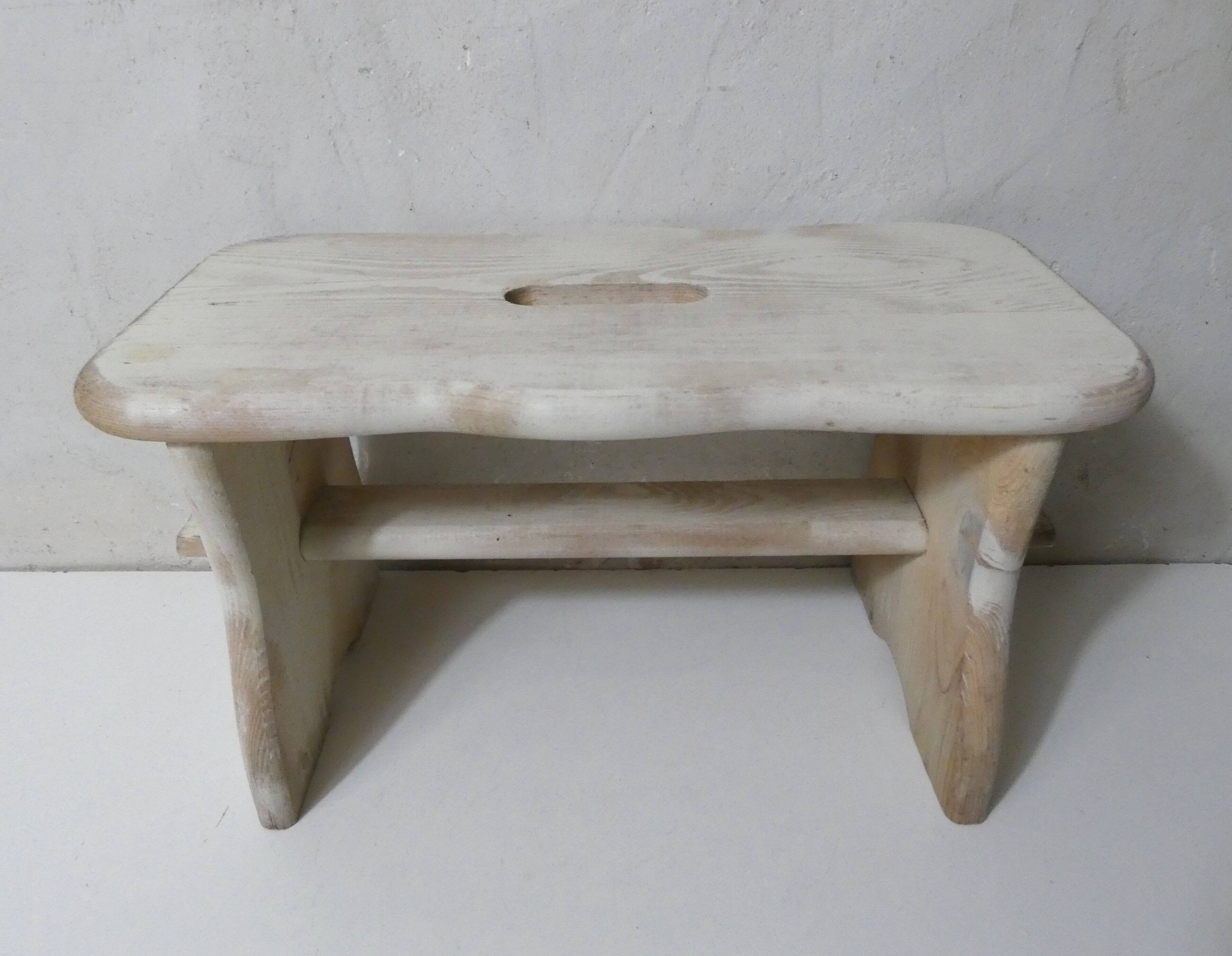 old small white patinated wooden bench vintage step stool