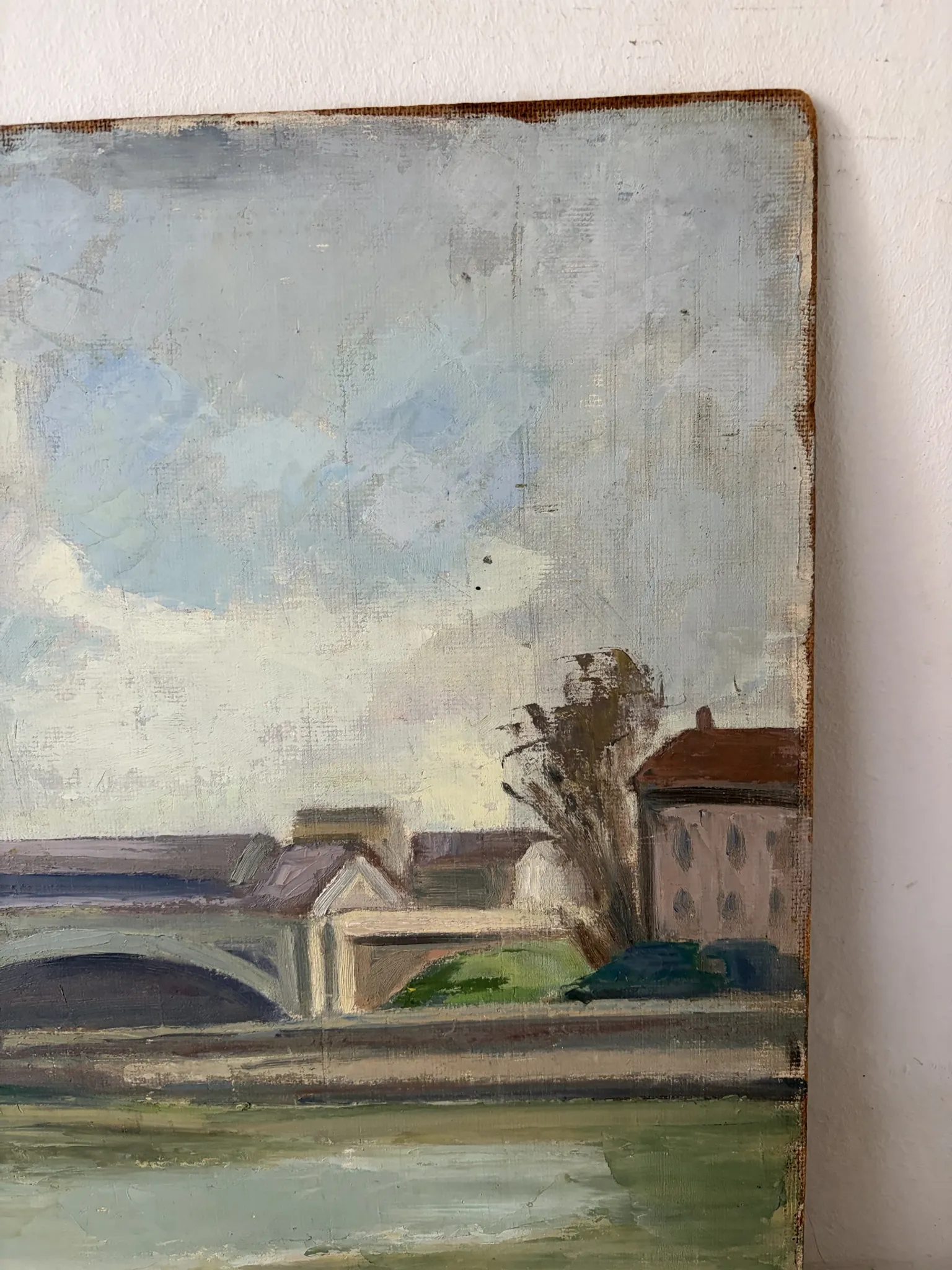 Bridge on the Seine, oil on panel signed A Graves