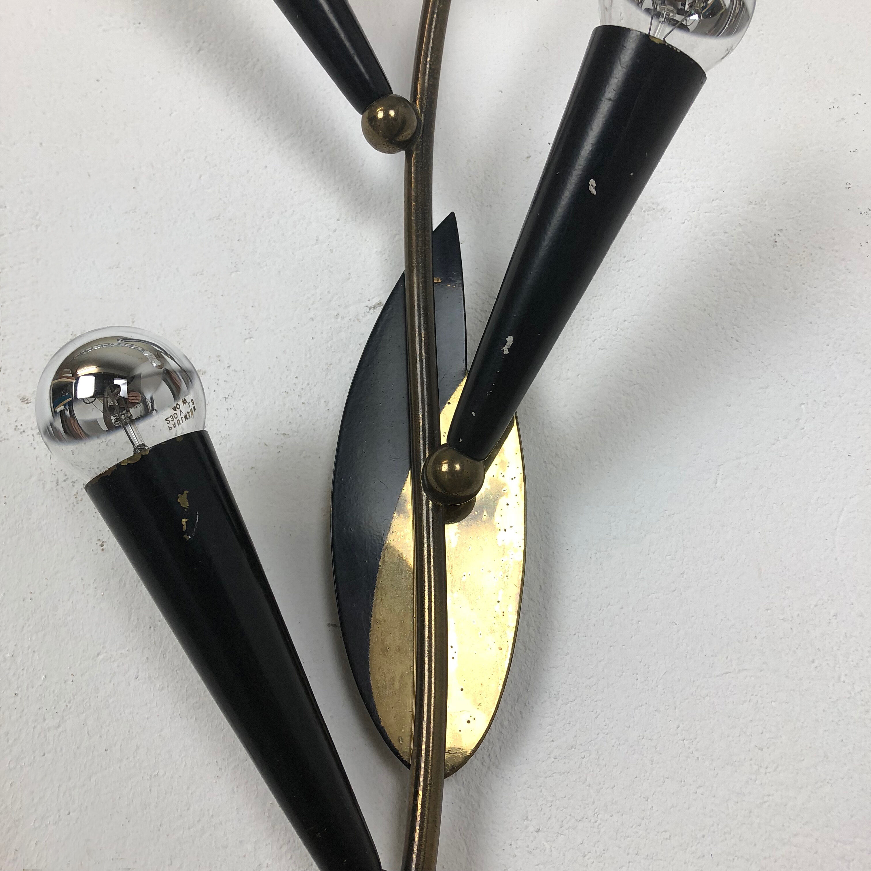 Extra Large Modernist Brass Floral Theatre Wall Light Sconces, France, 1950