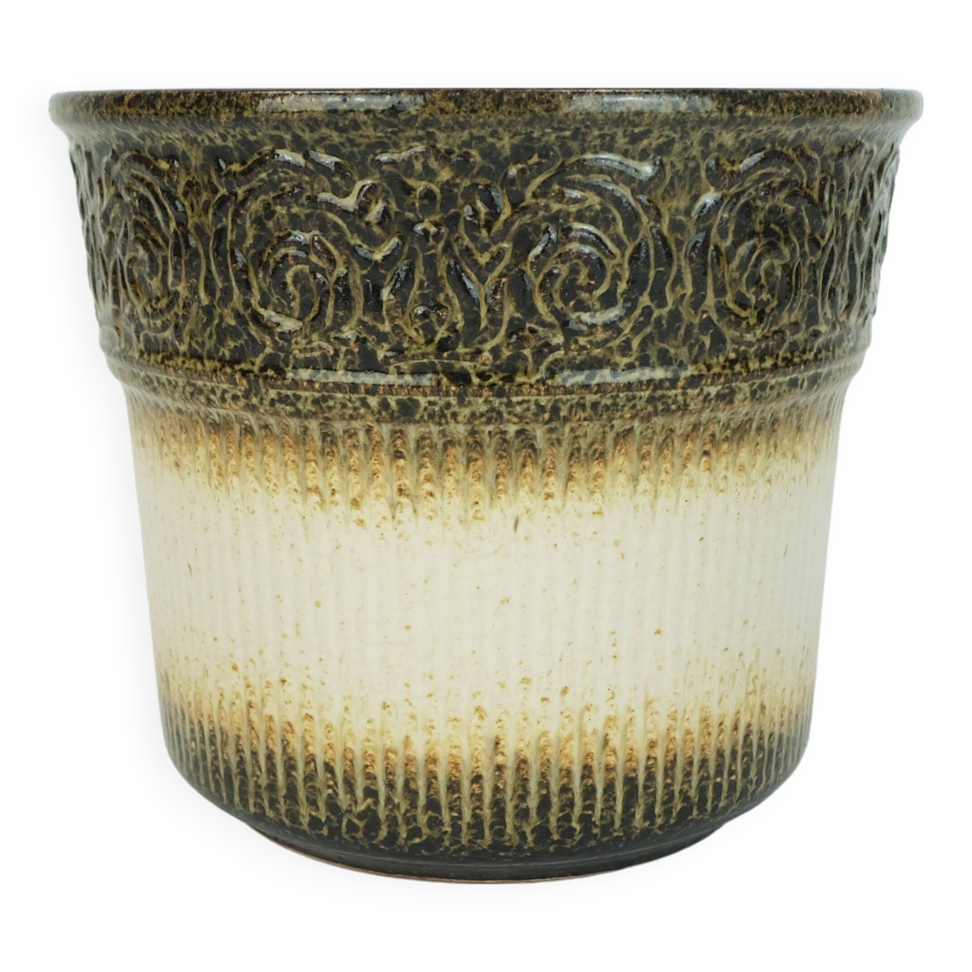 Scheurich mid century planter ceramic flower pot relief pattern model no. 809-18