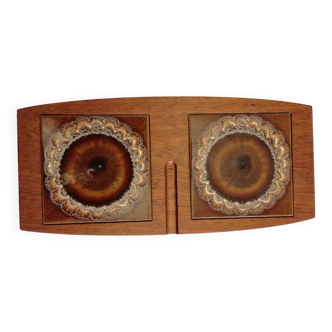 Ceramic and teak trivet from wyncraft, england, 1970