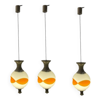 Set of 3 Space Age Pendant Lights in White Opaline Glass, Italy, 1970s