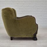 Fauteuil danois en tissu vert et chêne, 1960