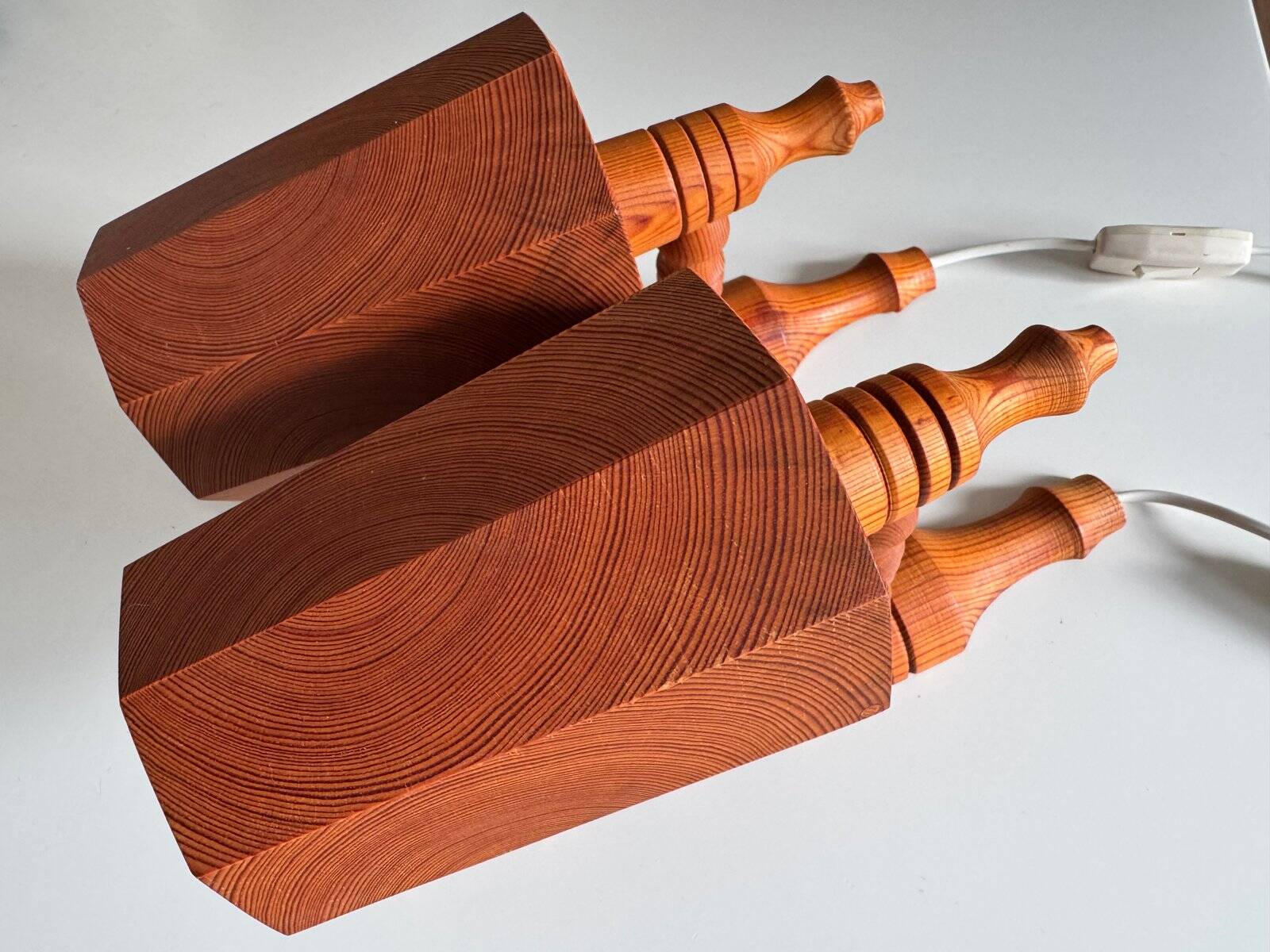 Vintage Swedish wall sconces in pine, 1970s, set of 2