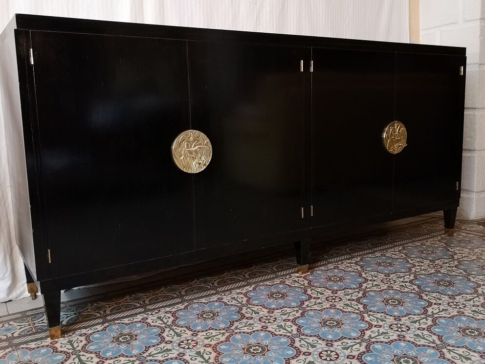 4-Door black laced enfilade by Jean Pascaud 1940 1945 art deco