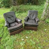 Paire fauteuils en cuir