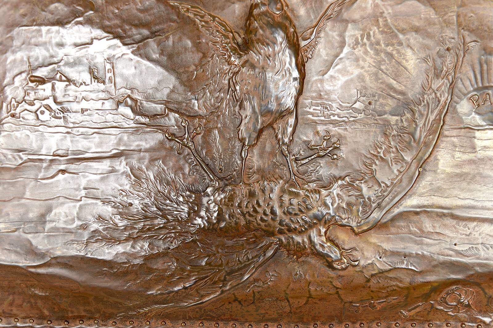 Art Nouveau mirror, "The French Rooster Triumphant over the German Eagle", 1916