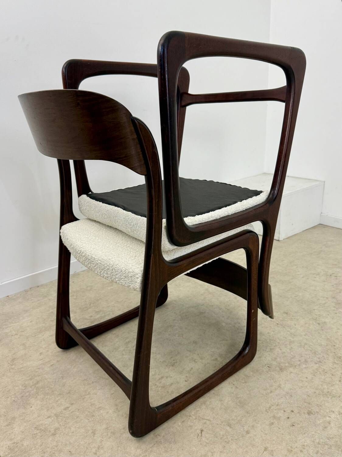 Set of 2 Baumann sled chairs in wood and terry fabric, 60s design