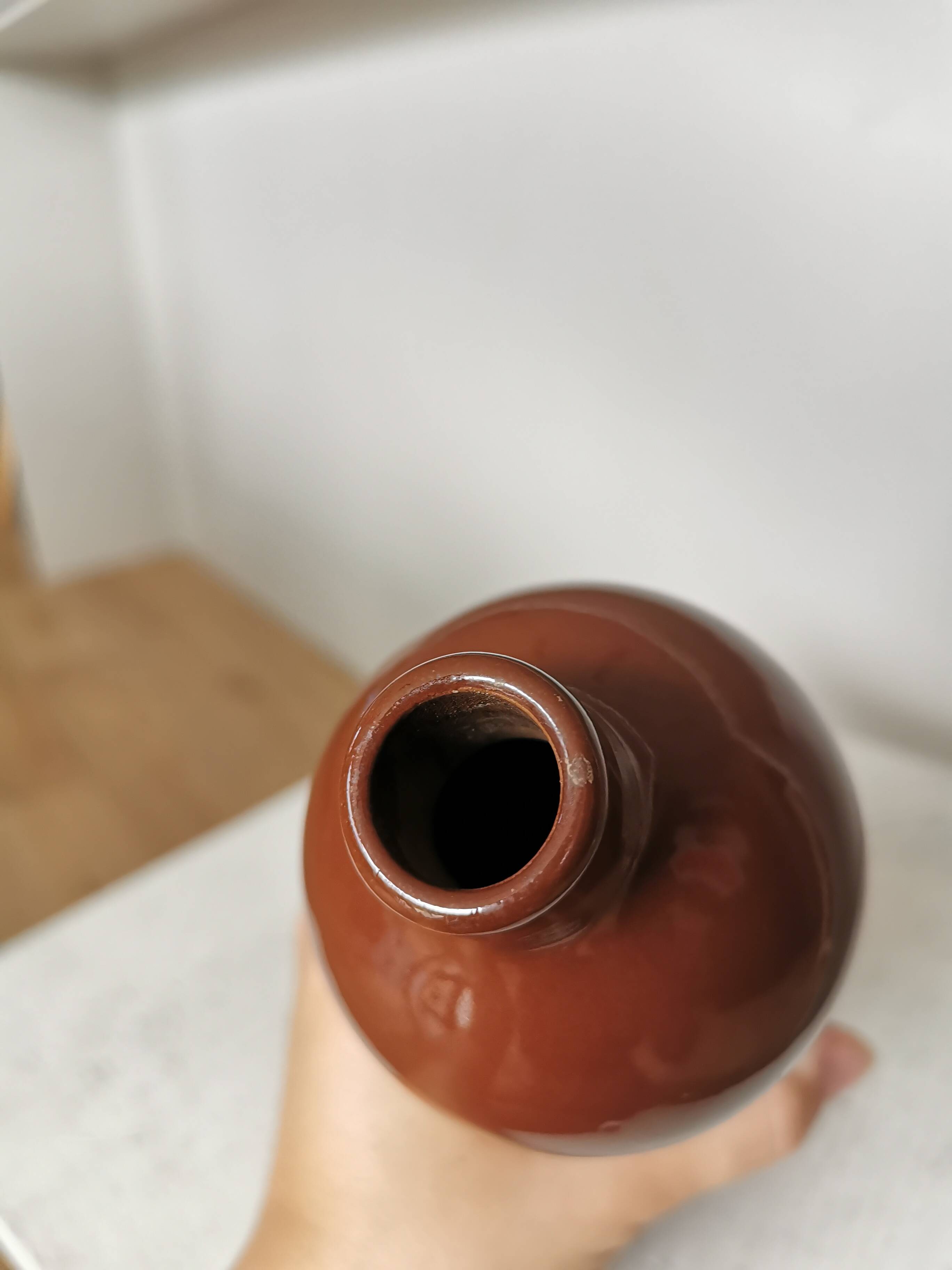 Vintage Brown Glazed Ceramic Vase: Tall Minimalist Bottle Form