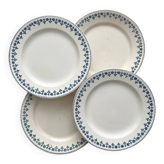 4 assiettes plates en terre de fer « Barbeaux » faience Clairefontaine