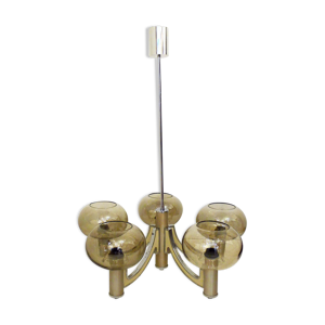 Lustre 1970 chrome & verre fumé