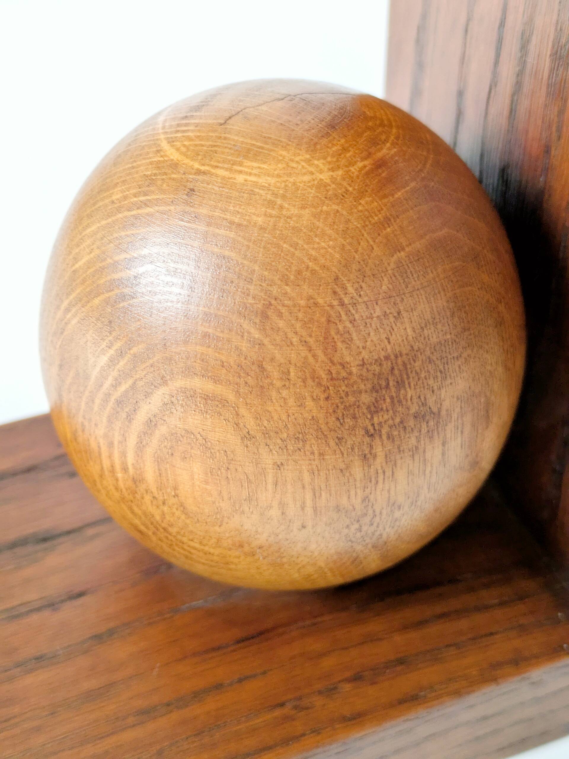 Pair of antique oak ball bookends, Midcentury Art Deco