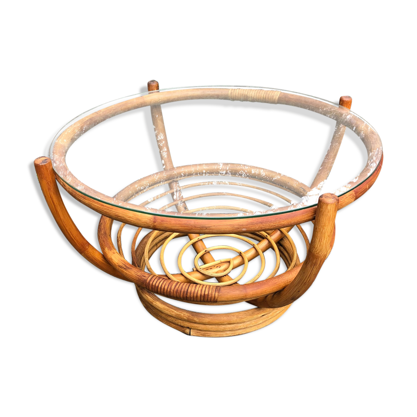 Rattan and glass coffee table