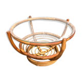 Rattan and glass coffee table