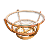 Rattan and glass coffee table