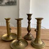 Set 4 vintage brass candlesticks patinated