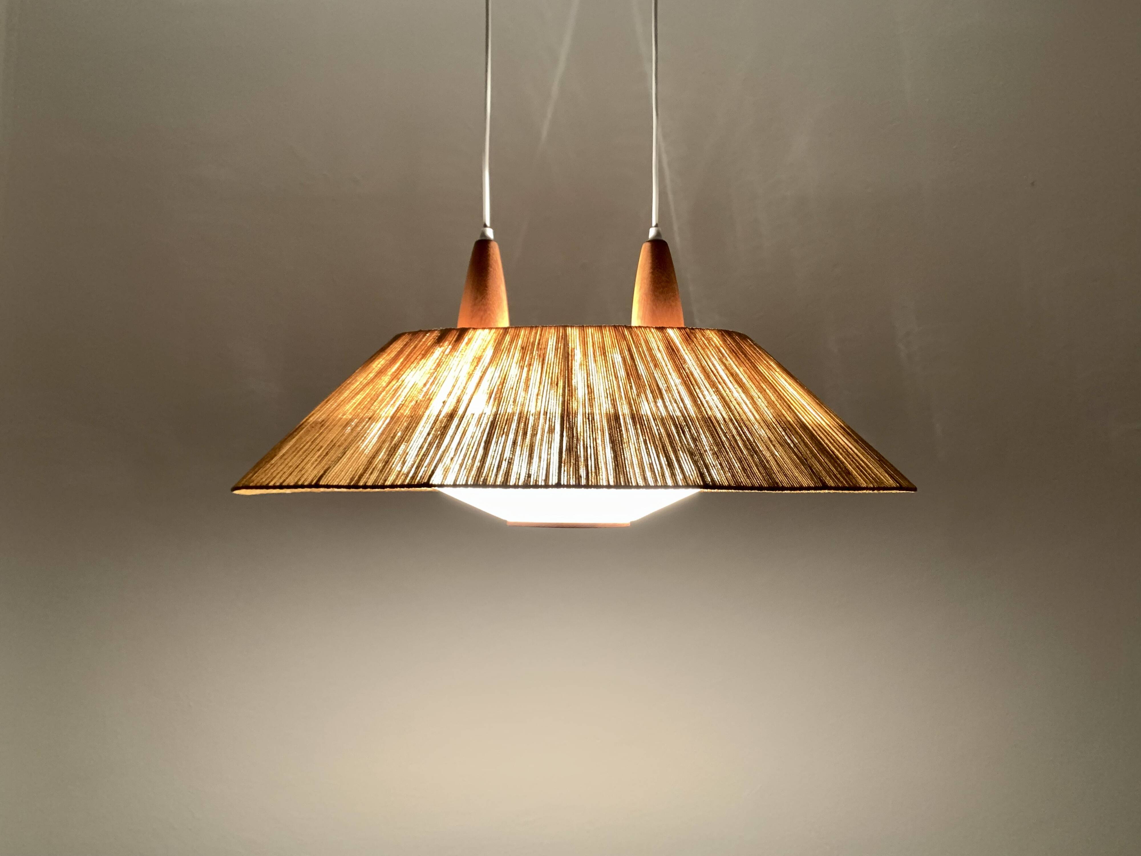 Raffia Bast and Teak Pendant Lamp from Temde