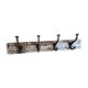 Solid teak coat hook with 4 double cast iron hooks