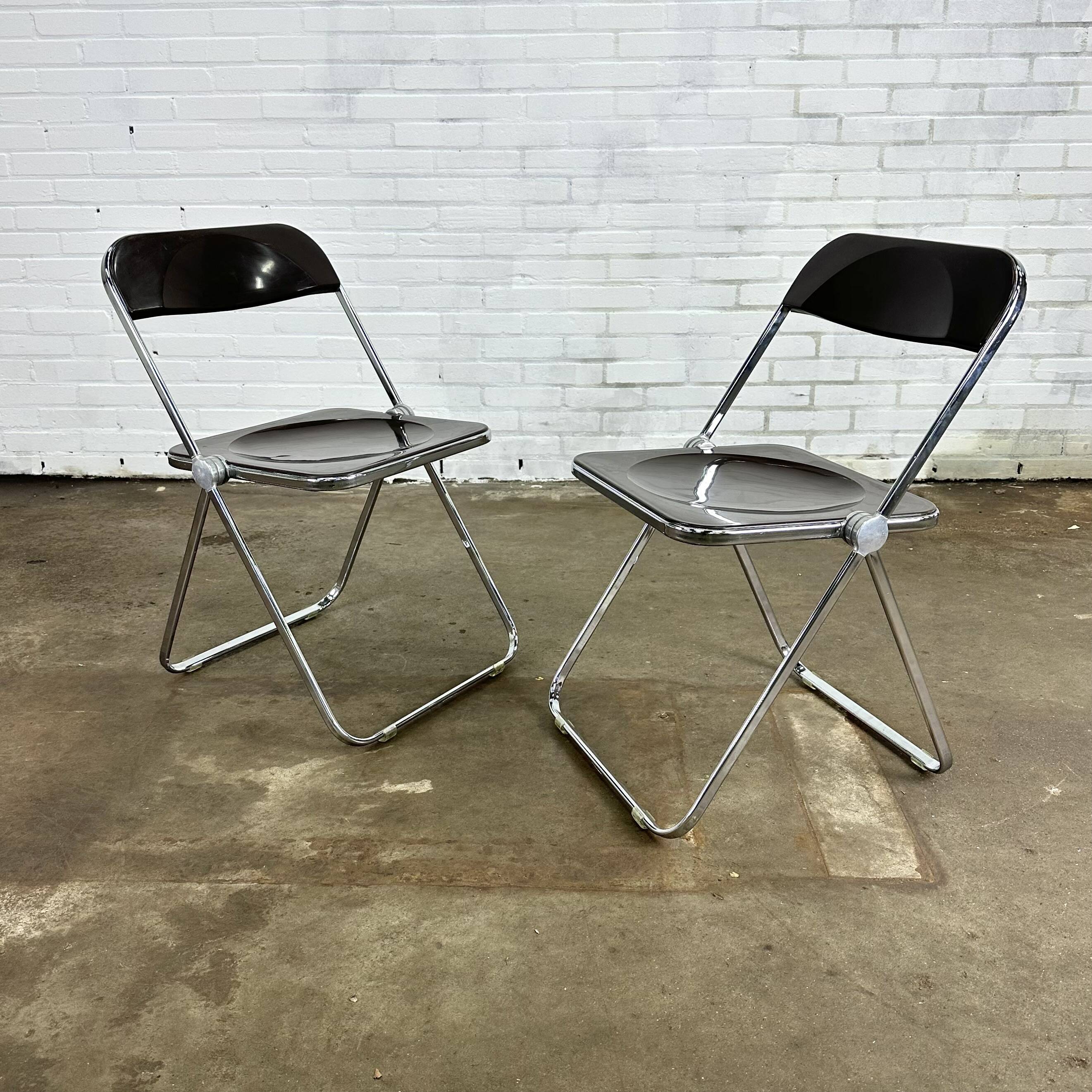 Italian Plia folding chairs brown by Giancarlo Piretti for Castelli