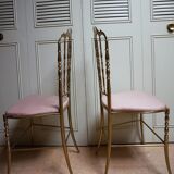 Italian Side Chairs in Golden Brass by Giuseppe Gaetano Descalzi for Chiavari, 1950, Set of 2