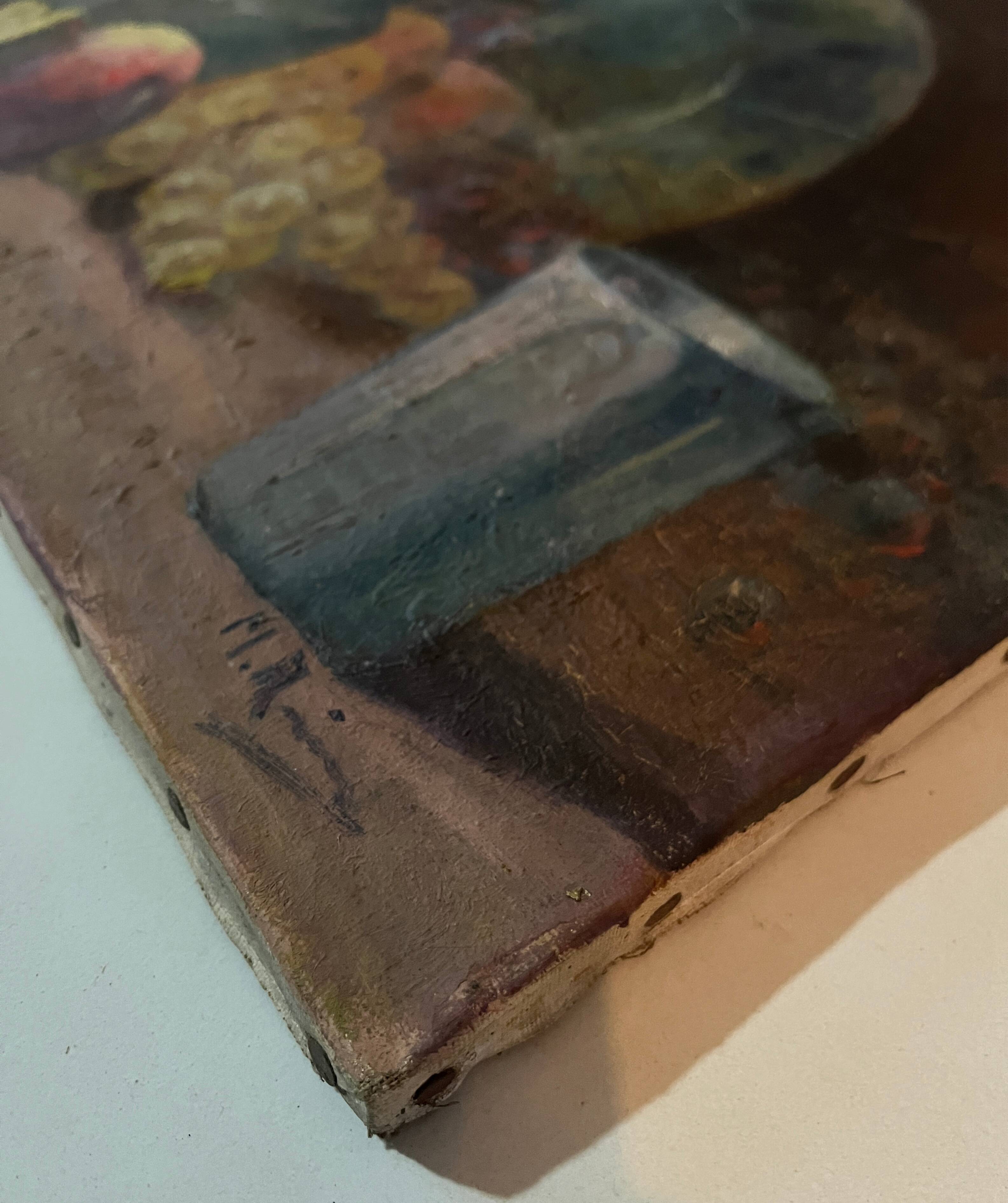 Tableau HST "Still Life with Peaches and Jug" 19th century signed