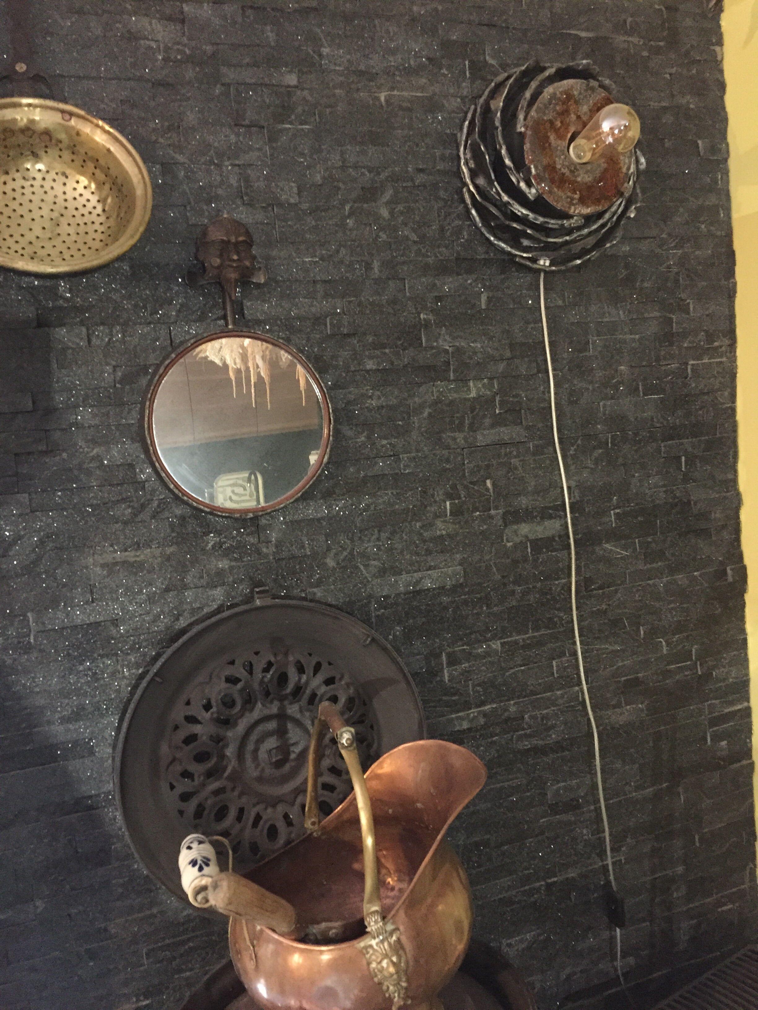 Brutalist glass and iron wall lamp with socket