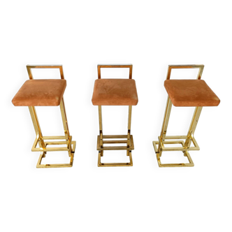 Belgochrom brass bar stools, set of 3, 1970s