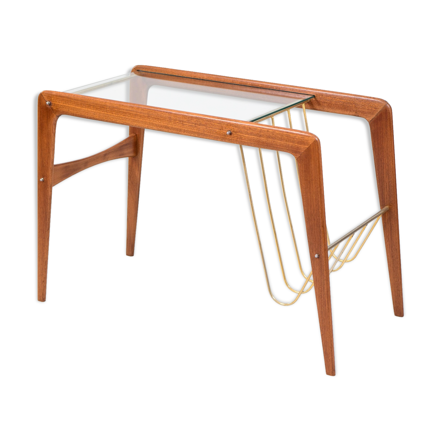 Danish teak & glass coffee table with rack, Denmark, 1960s