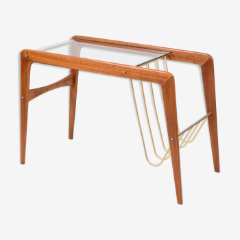Danish teak & glass coffee table with rack, Denmark, 1960s