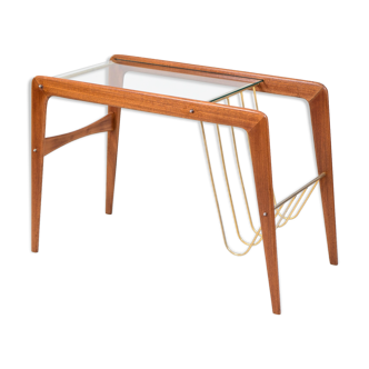 Danish teak & glass coffee table with rack, Denmark, 1960s