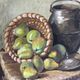 Nature morte aux poires de Suzanne Gueguen. Huile sur Panneau . Signature.