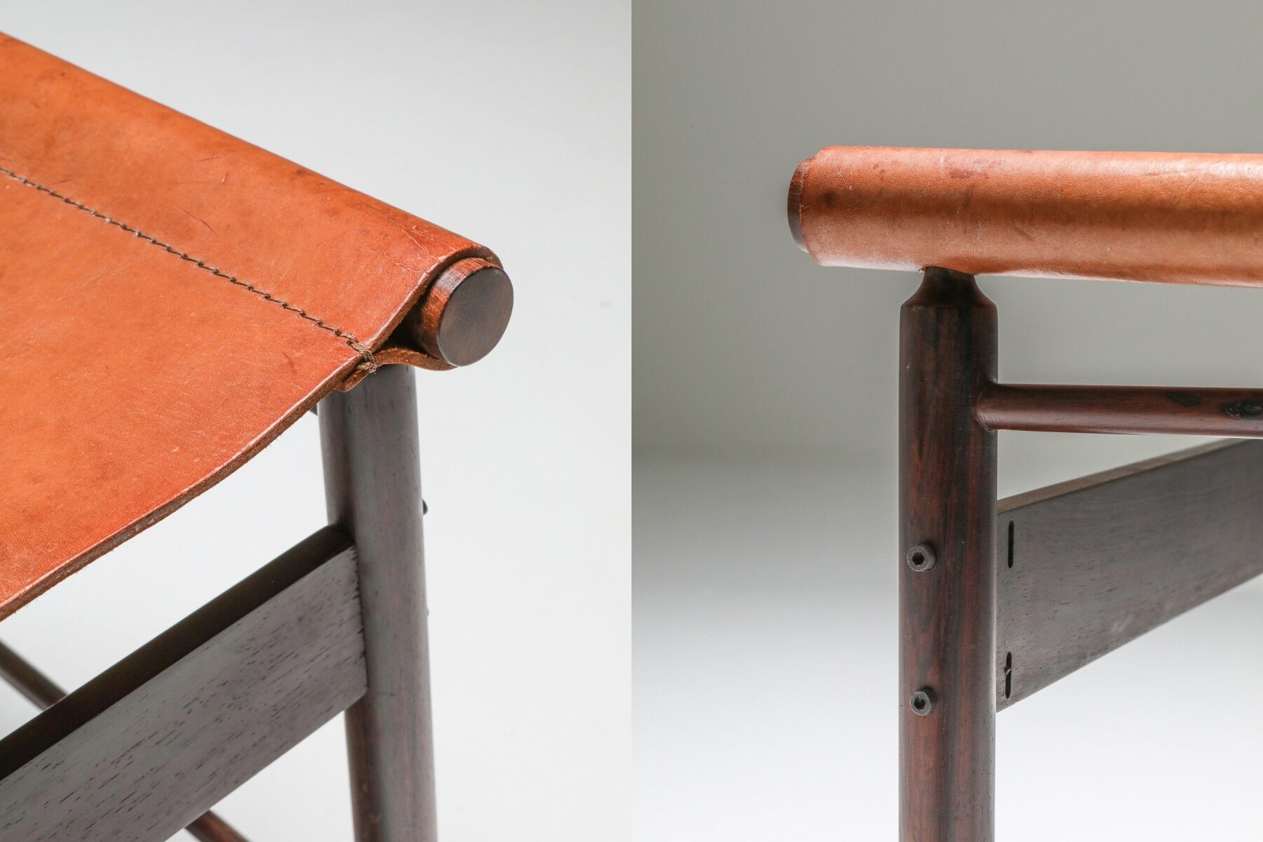 Zalszupin Jacaranda Dining Room Chairs with Saddle 1950 Cognac Leather Seats