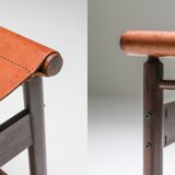 Chaises de Salle à Manger Zalszupin Jacaranda avec sièges en cuir cognac Saddle 1950