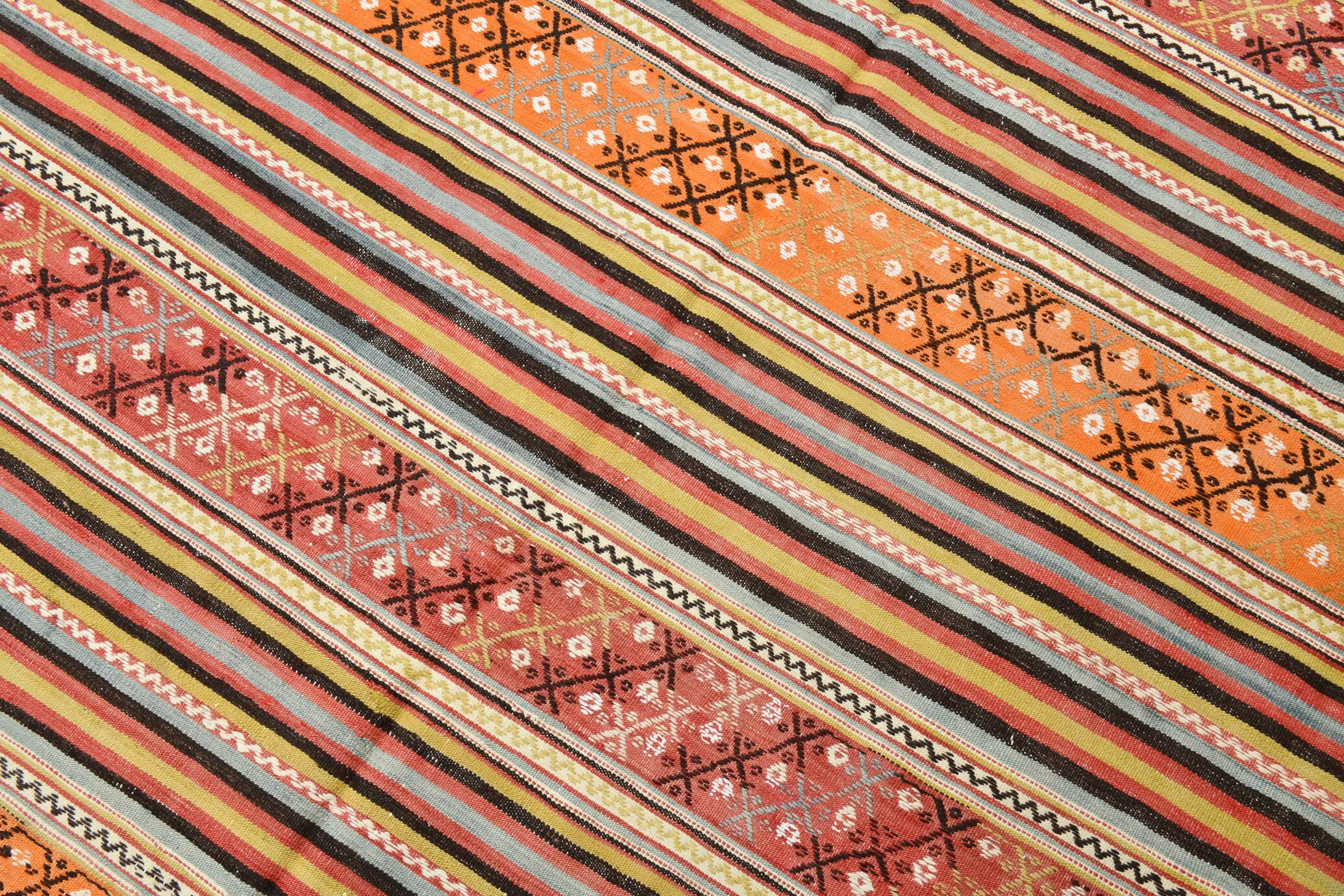 5x6 Vintage Red & Orange Striped Kilim Rug, 163x193Cm