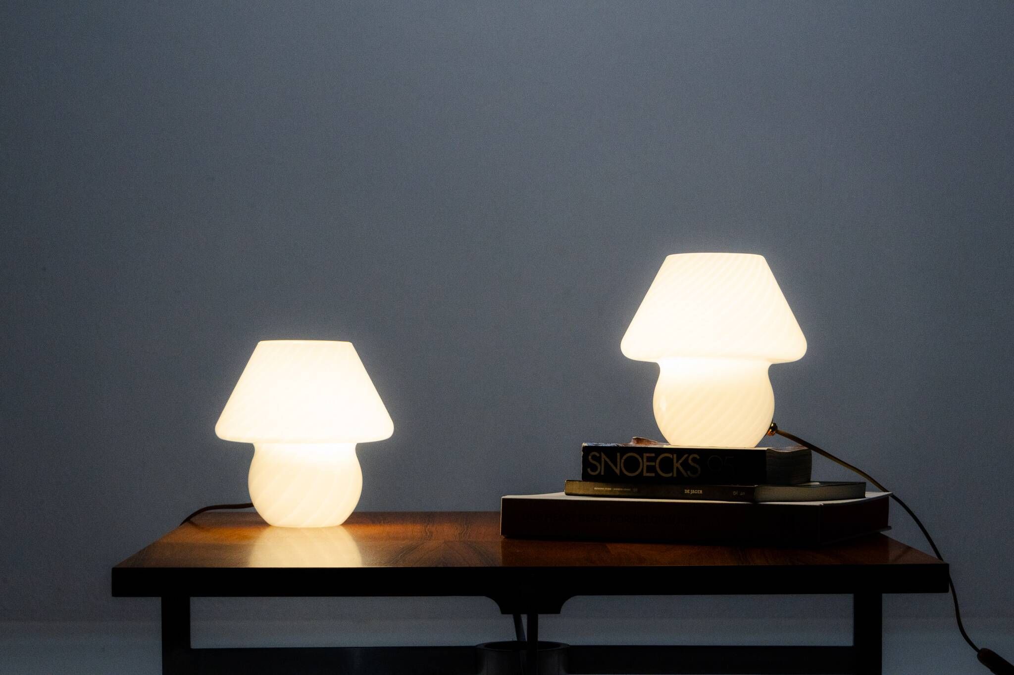 Set of 2 Mushroom Table Lamps by Venini for Mazzega, Italy, 1960s