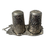 Silver-plated metal vine-shaped salt and pepper shakers