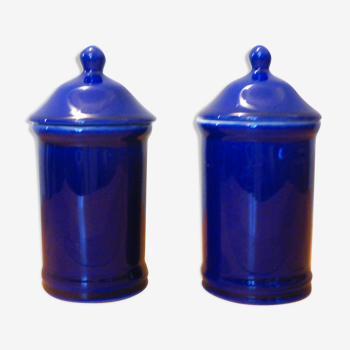 Duo of cobalt blue ceramic pots