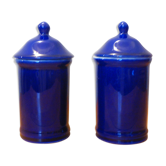 Duo de pots en céramique bleu cobalt