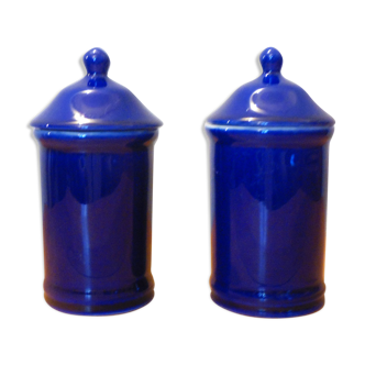 Duo of cobalt blue ceramic pots