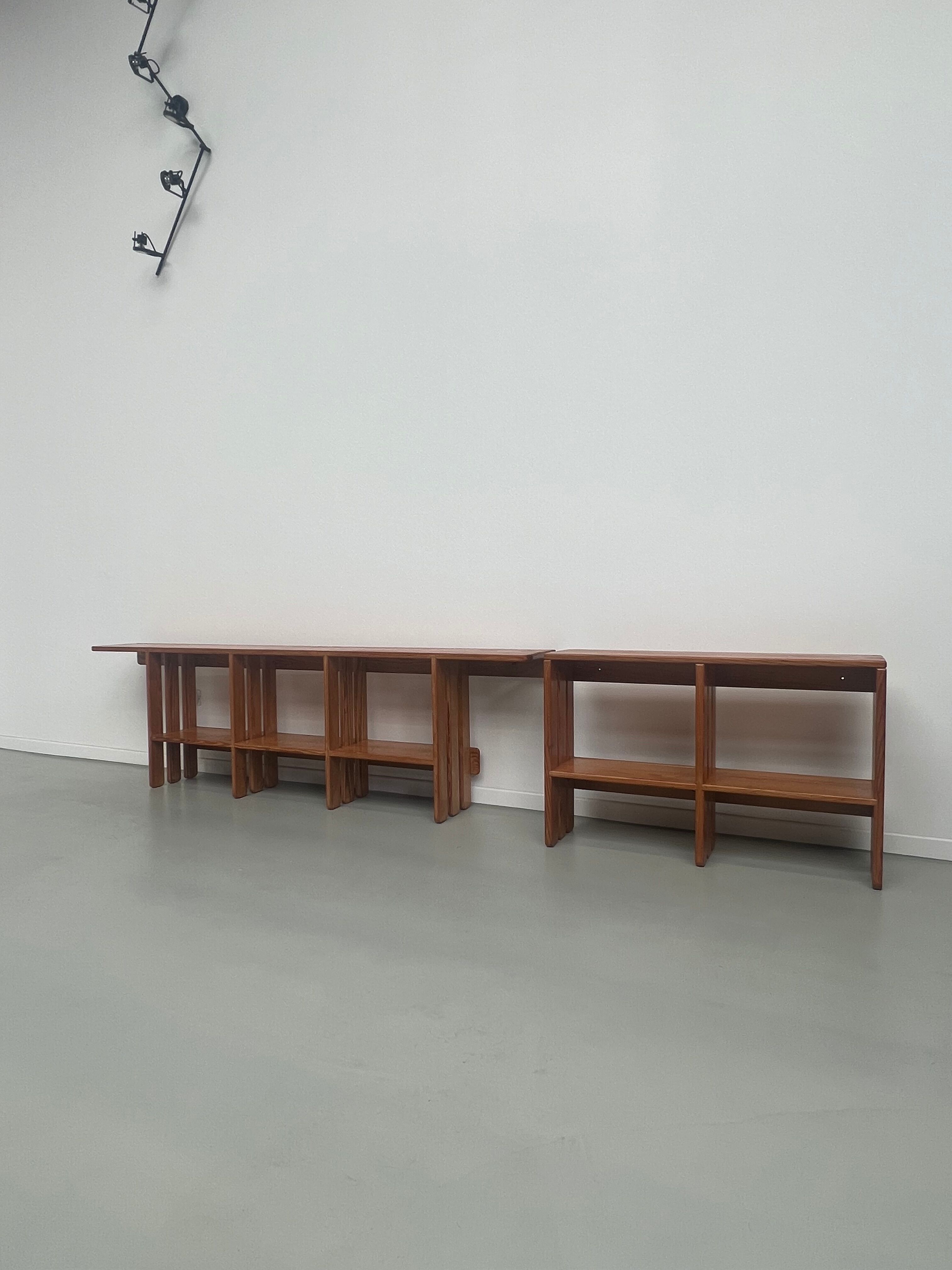 Pair of modernist pine wall shelves, circa 1970