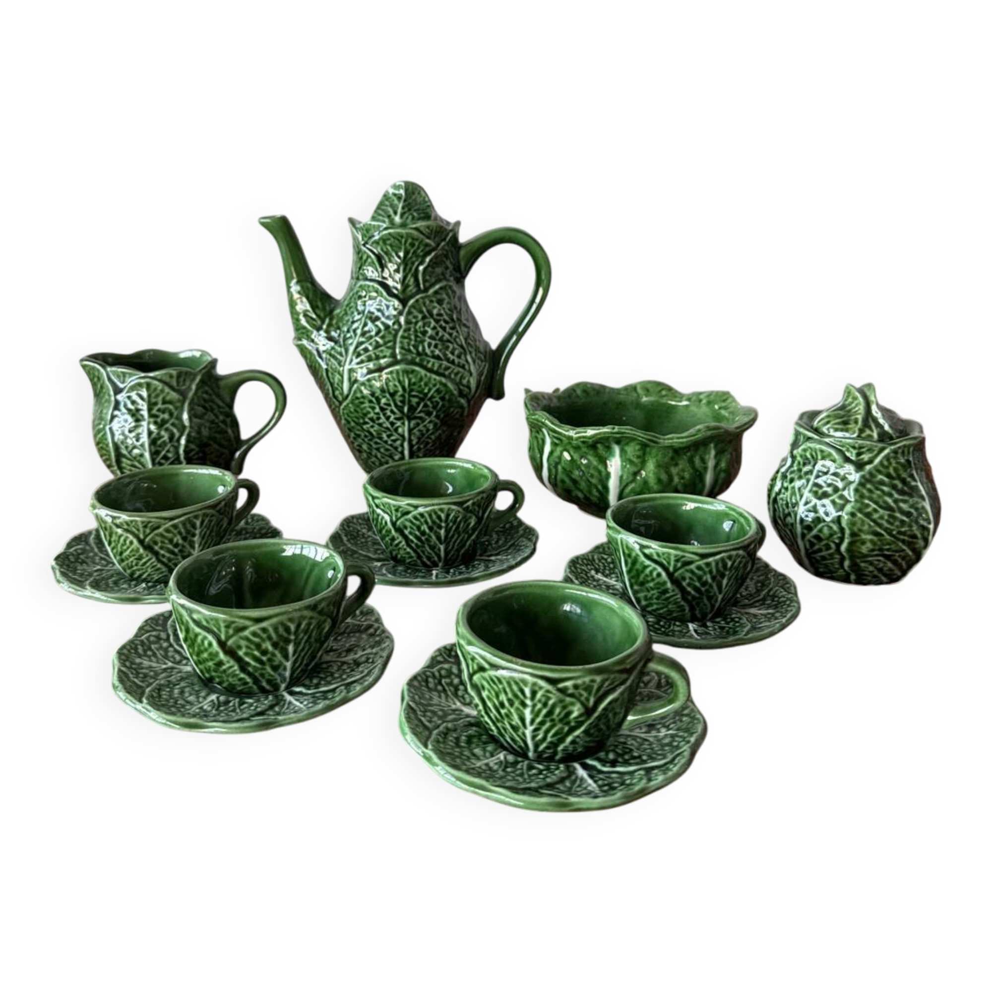 14-piece coffee/tea set – Barbotine "Chou" – Caldas da Rainha, Portugal