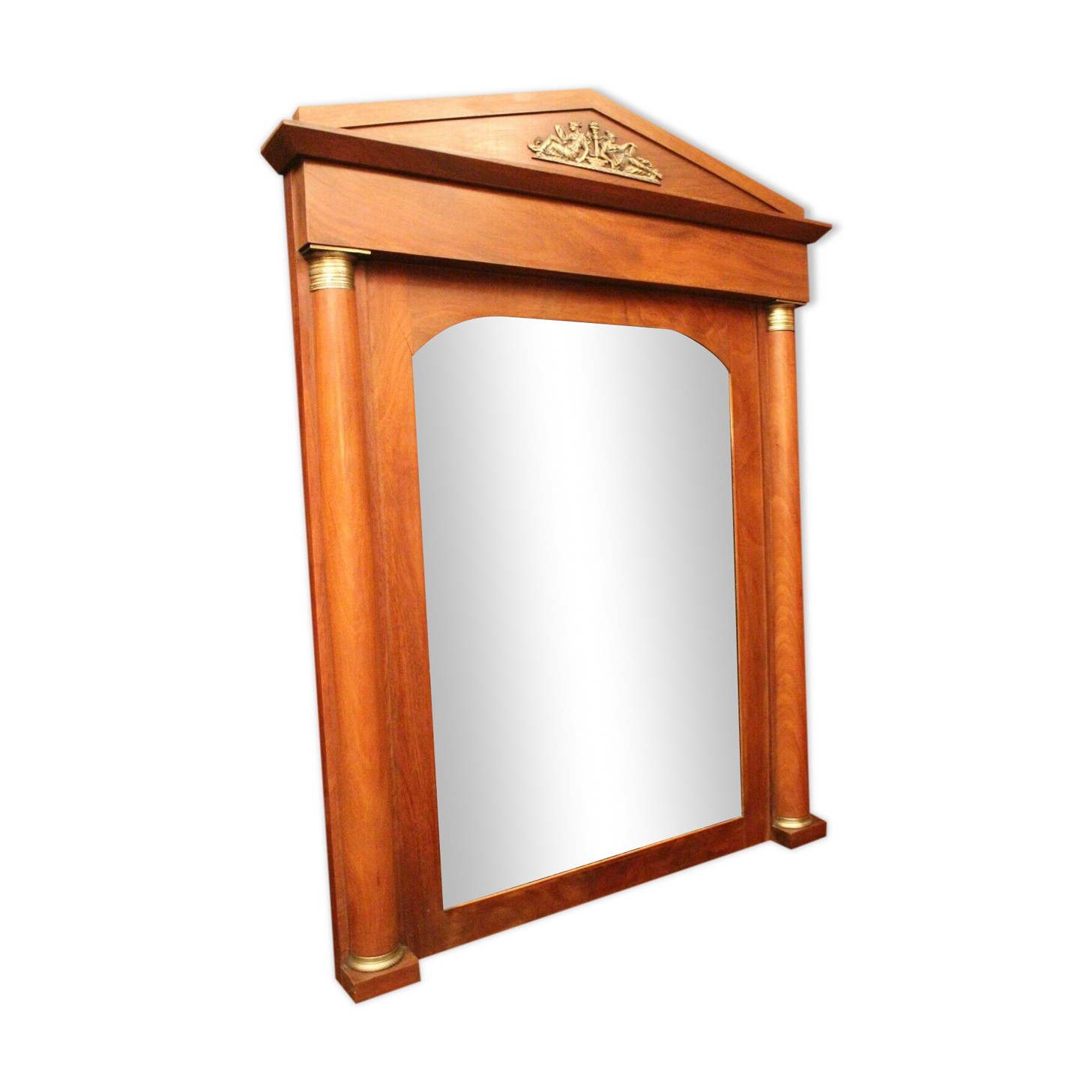 Mahogany pediment and half-column mirror and 118x91cm Empire-style bronze ornament