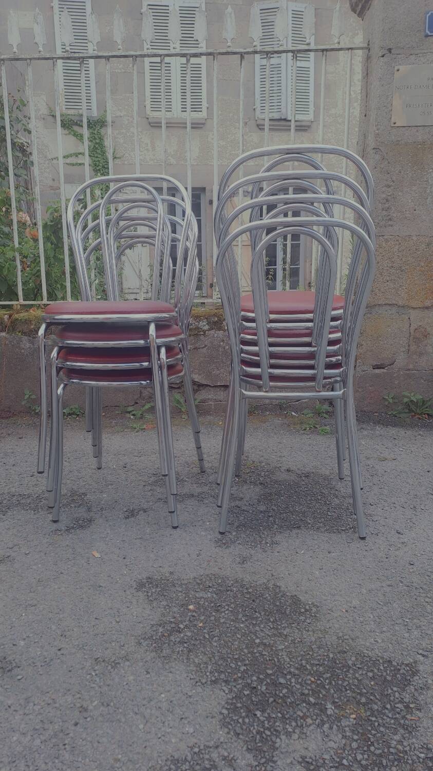 8 vintage chrome bistro chairs