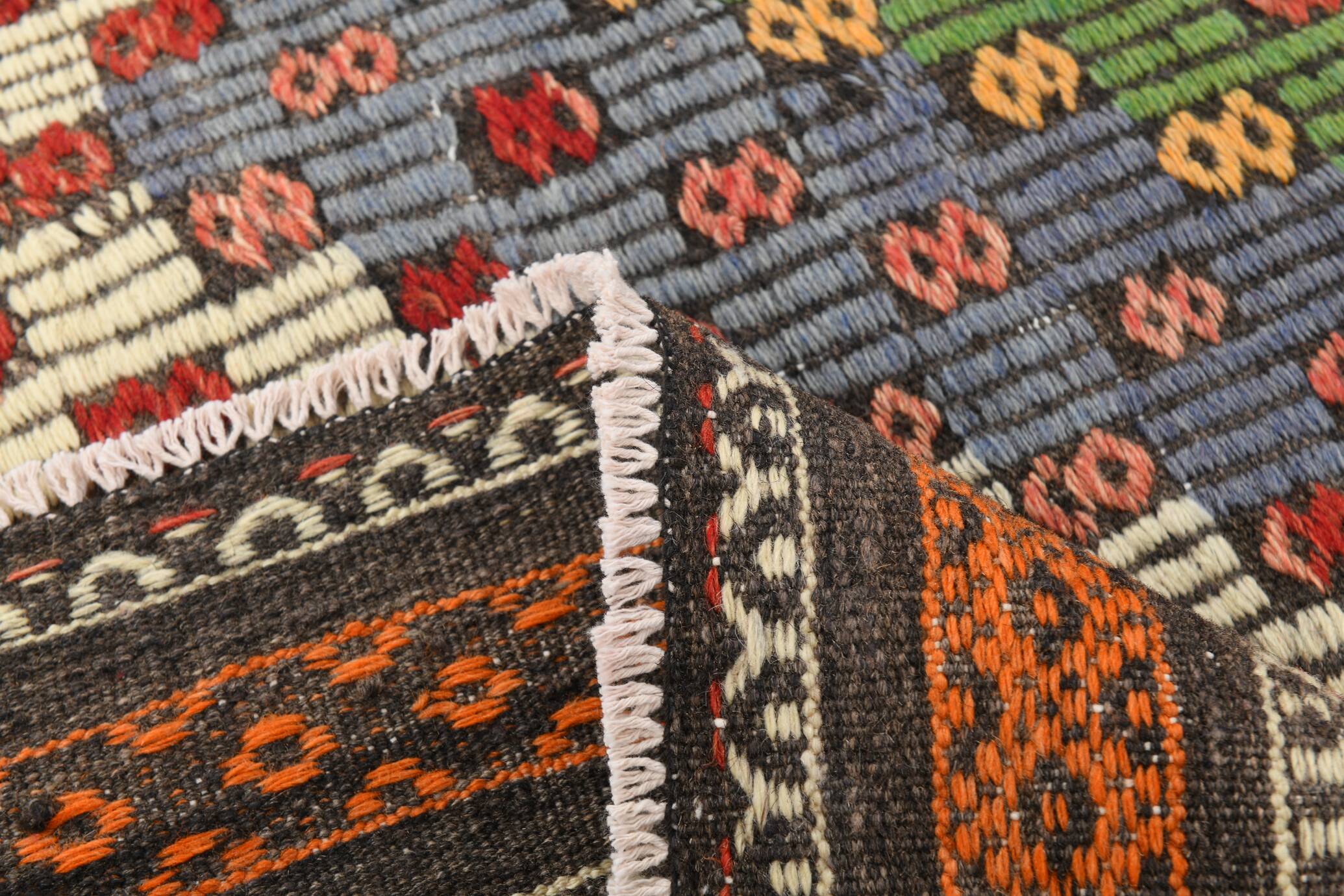 6x10 Turkish Geometric Pattern  Blue & Beige Kilim Rug, 177x314Cm