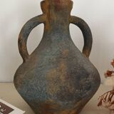 Vintage textured ceramic handle vase